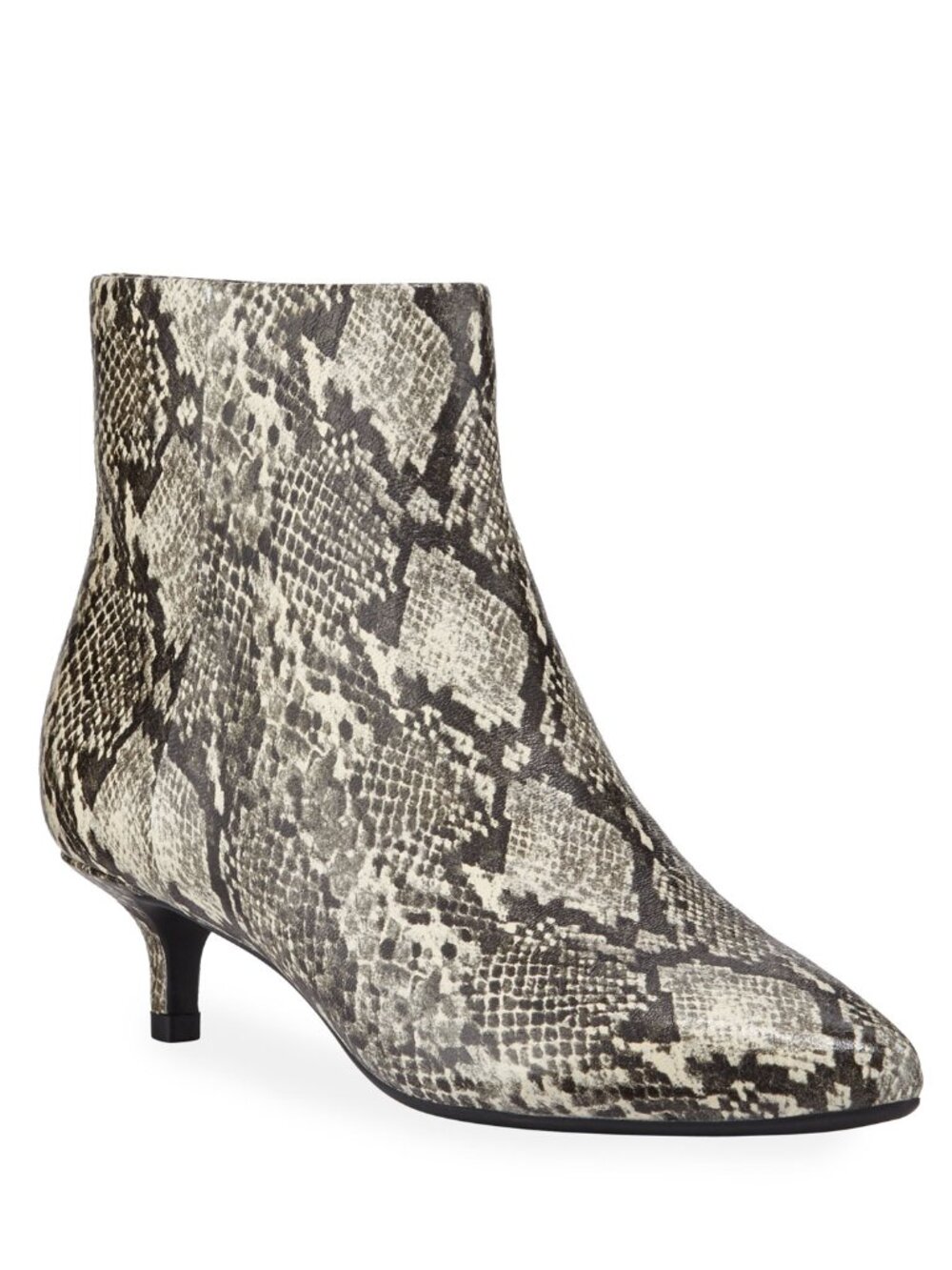 Waterproof Leather Kitten Heel Boots Python Snakeskin Ivory Beige Black Gray 7.5